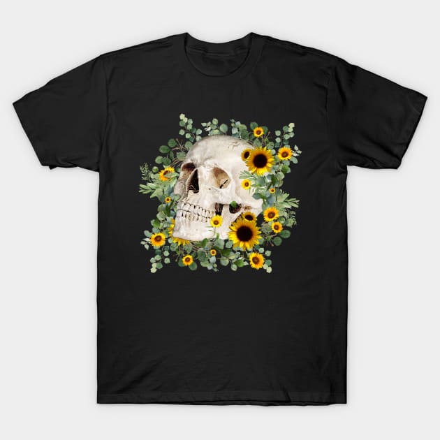 Skull and sunflowers, sugar skull and flowers T-Shirt by Collagedream